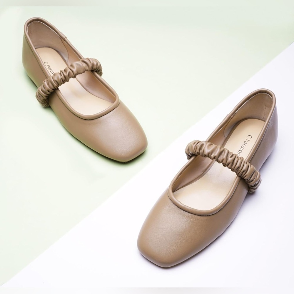C.Paravano Mary Jane Shoes for Women Flats Leather Ballet Flat